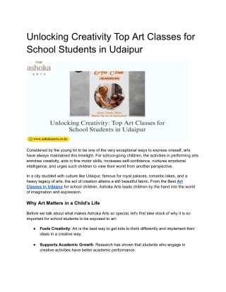 Unlocking Creativity_ Top Art Classes for School Students in Udaipur