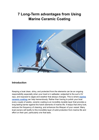 7 Long-Term advantages from Using Marine Ceramic Coating