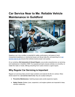Car Service Near to Me: Reliable Vehicle Maintenance in Guildford