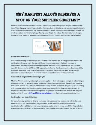 Why Manifest Alloys Deserves a Spot on Your Supplier Shortlist