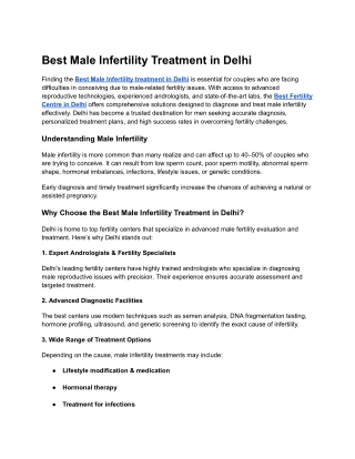 Best Male Infertility Treatment in Delhi