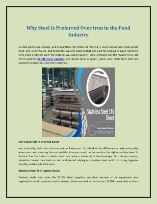 Why Steel Is Preferred Over Iron in the Food Industry