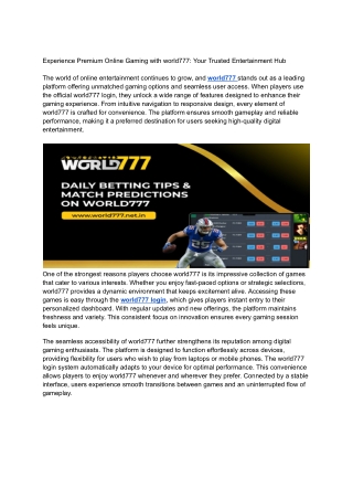 Experience Premium Online Gaming with world777: Your Trusted Entertainment Hub