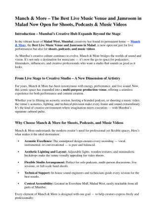 Manch & More – The Best Live Music Venue and Jamroom in Malad