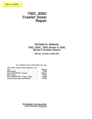 John Deere 750C Series II Crawler Dozers Service Repair Manual Instant Download (TM1589)