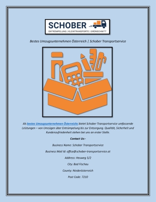 Bestes Umzugsunternehmen Österreich  Schober Transportservice
