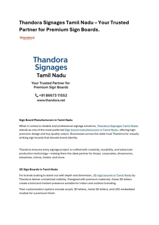 Thandora Signages Tamil Nadu Your Trusted Partner for Premium Sign Boards