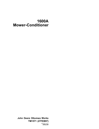 John Deere 1600A Mower Conditioner Service Repair Manual Instant Download