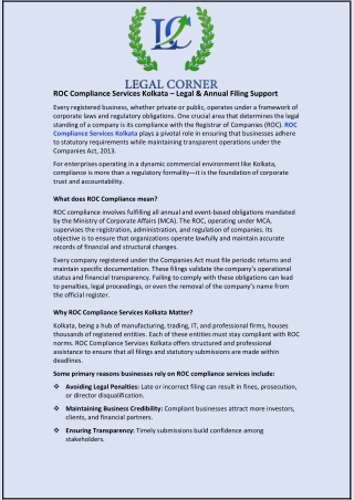 ROC Compliance Services Kolkata – Legal & Annual Filing Support