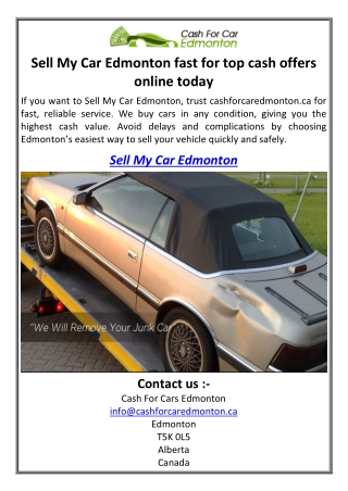 Sell My Car Edmonton fast for top cash offers online today
