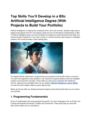Top Skills You’ll Develop in a BSc Artificial Intelligence Degree (With Projects to Build Your Portfolio)
