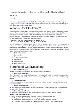 How coolsculpting helps you get the perfect body without surgery