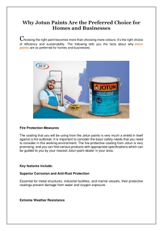 Why Jotun Paints Are the Preferred Choice for Homes and Businesses