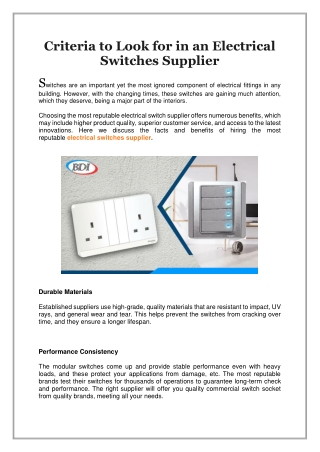 Criteria to Look for in an Electrical Switches Supplier