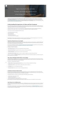 Improve Your Health, Pain and Aches Treatment, and Vitamin B12 Injection Service