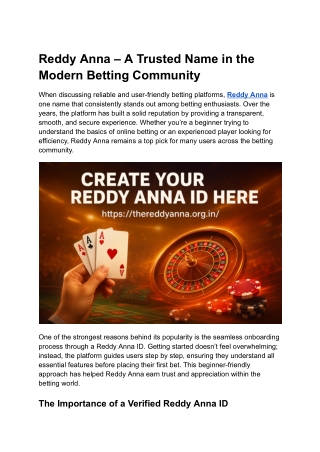 Reddy Anna – A Trusted Name in the Modern Betting Community