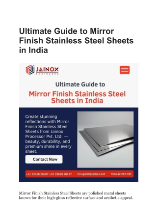 Ultimate Guide to Mirror Finish Stainless Steel Sheets in India