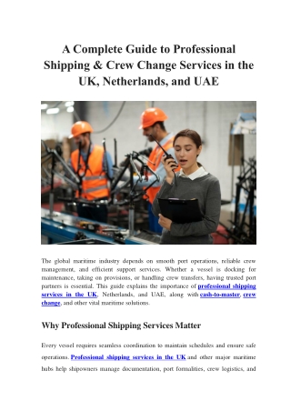 A Complete Guide to Professional Shipping & Crew Change Services in the UK, Netherlands, and UAE