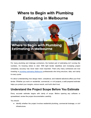 Where to Begin with Plumbing Estimating in Melbourne