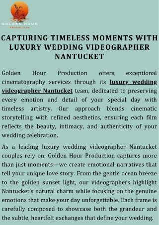 Capturing Timeless Moments with Luxury Wedding Videographer Nantucket