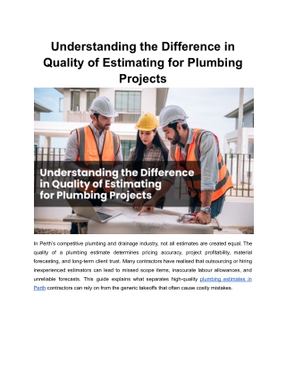 Understanding the Difference in Quality of Estimating for Plumbing Projects