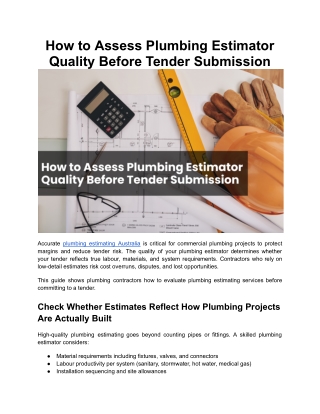 How to Assess Plumbing Estimator Quality Before Tender Submission