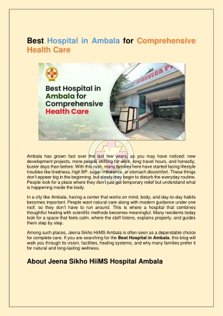 Best Hospital in Ambala for Comprehensive Health Care