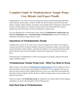 Complete Guide To Trimbakeshwar Temple Pooja – Cost, Rituals And Expert Pandit