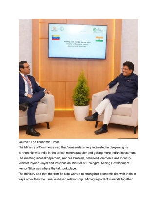 Venezuela Seeks Stronger Collaboration with India in Critical Minerals and Inves