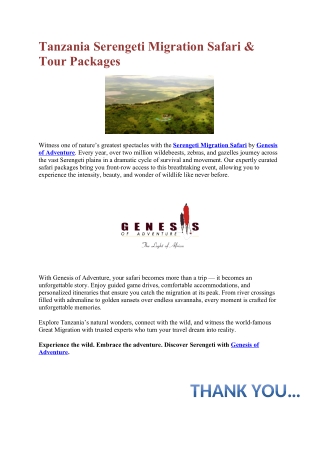 Tanzania Serengeti Migration Safari & Tour Packages