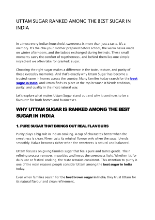 Uttam Sugar Ranked Best Sugar in India