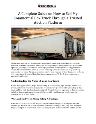 a complete guide on how to sell my commercial box truck through a trusted auction platform