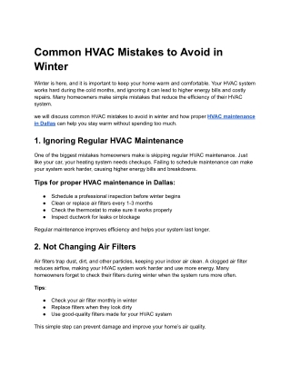 Top HVAC Mistakes Homeowners Make in Winter