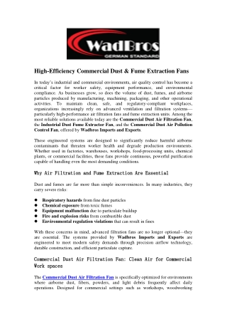 High-Efficiency Commercial Dust & Fume Extraction Fans