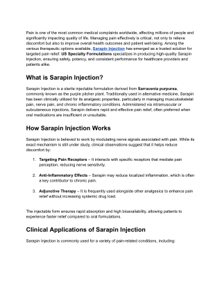 Sarapin Injection-Effective Pain Management with US Specialty Formulations