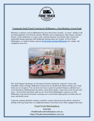 Corporate Food Truck Catering in Melbourne Fast Booking, Great Food