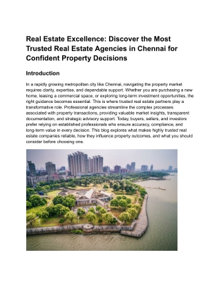 Real Estate Excellence_ Discover the Most Trusted Real Estate Agencies in Chennai for Confident Property Decisions