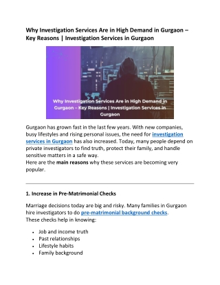 Why Investigation Services Are in High Demand in Gurgaon – Key Reasons  Investigation Services in Gurgaon