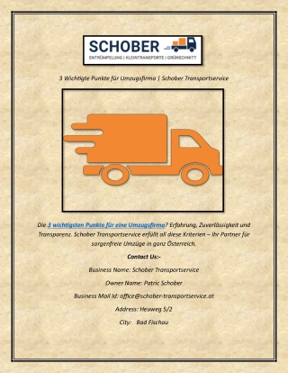 3 Wichtigte Punkte für Umzugsfirma