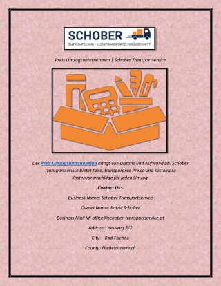 Preis Umzugsunternehmen  Schober Transportservice