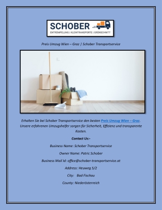 Preis Umzug Wien – Graz  Schober Transportservice