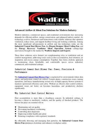 Advanced Airflow & Silent Fan Solutions for Modern Industry