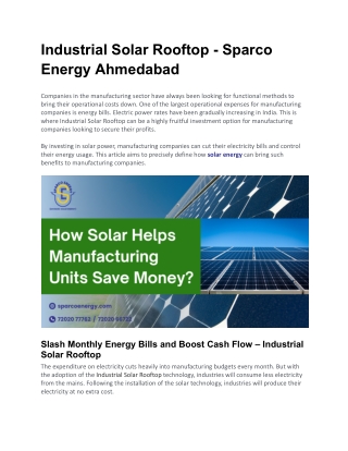 Industrial Solar Rooftop - Sparco Energy Ahmedabad