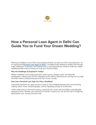 How a Personal Loan Agent in Delhi Can Guide You to Fund Your Dream Wedding?