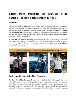 Cadet Pilot Program or Regular Pilot Course — Which Path Is Right for You_