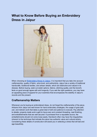 What to Know Before Buying an Embroidery Dress in Jaipur