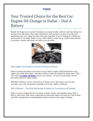 Your Trusted Choice for the Best Car Engine Oil Change in Dubai – Dial A Battery