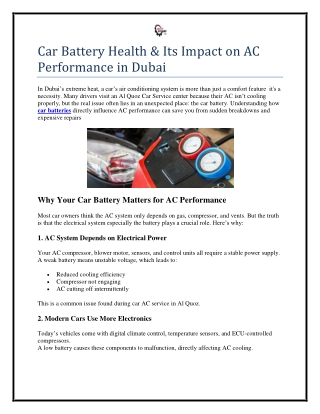 Car Battery Health & Its Impact on AC Performance in Dubai