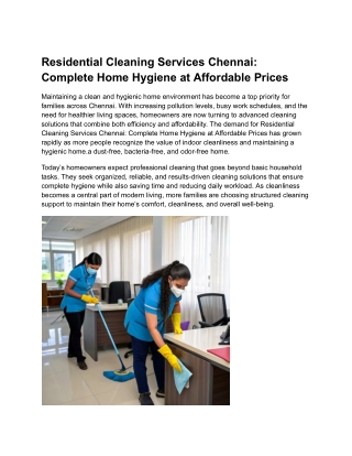 Residential Cleaning Services Chennai_ Complete Home Hygiene at Affordable Prices