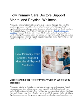 How Primary Care Doctors Support Mental and Physical Wellness